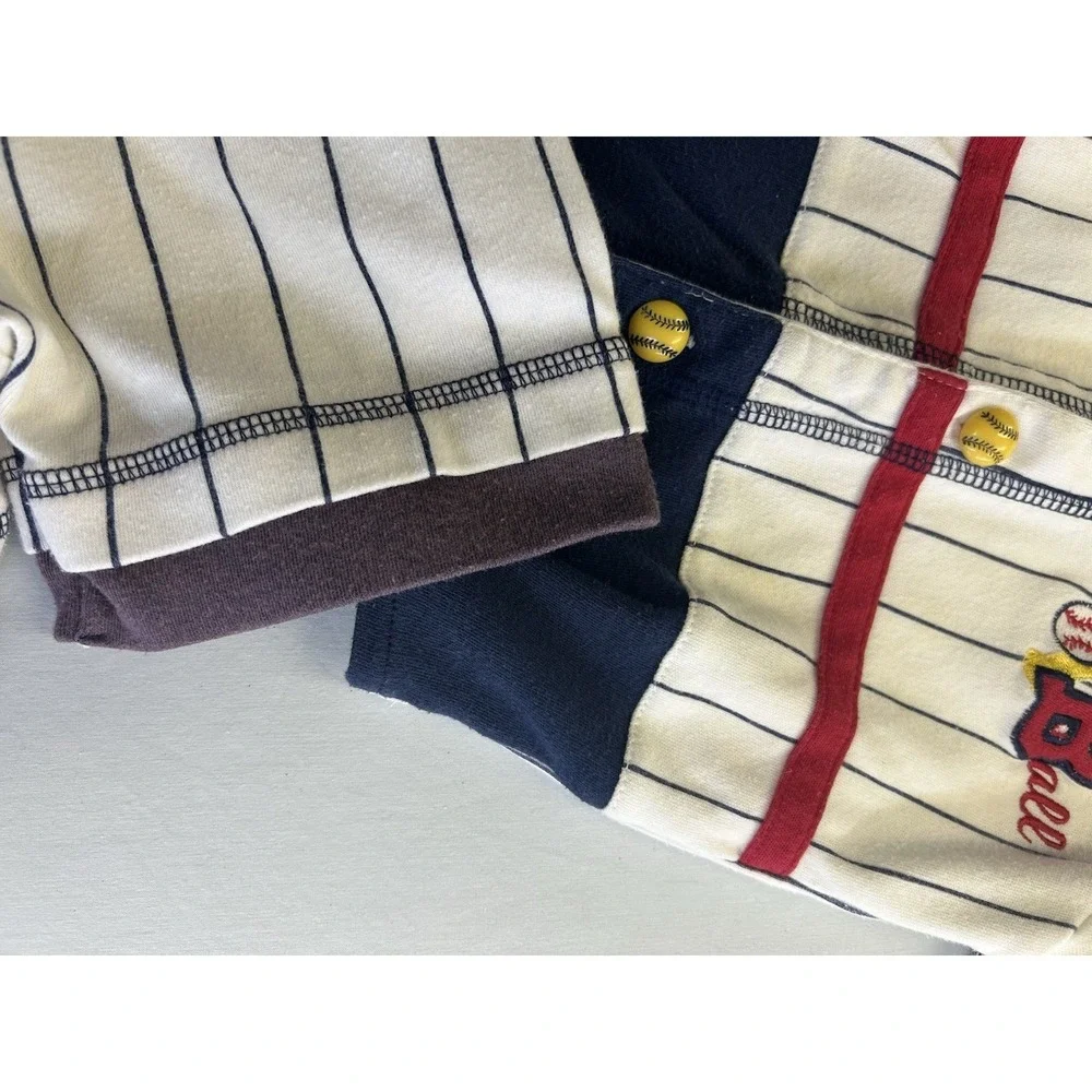 Vintage Y2K Baby Baseball Uniform 2 Pc Outfit Set Pinstripe Jersey Shorts 18M